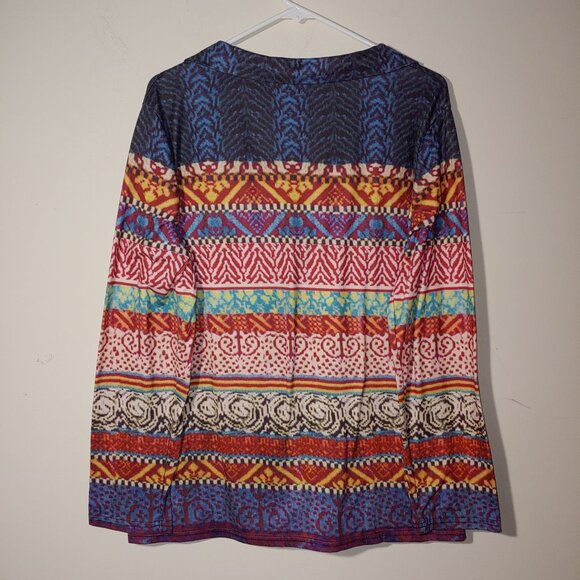 Misslook Southwest Aztec Print Button Down Long Sleeves Shirt Size XL Blue - Picture 6 of 6